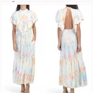 Young, Broke & Fabulous - 🌈Tie Dye Flutter Maxi Dress W Pockets!